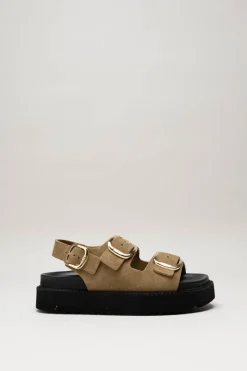 Scholl - Bruin Sandaal plat