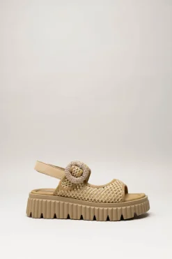 Softwaves - Beige Sandaal plat